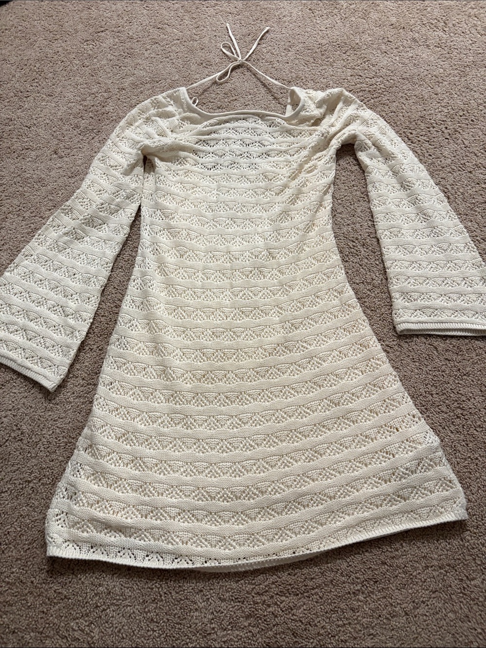 Abercrombie & Fitch Cream Crochet Knit Long Sleeve Dress NWT